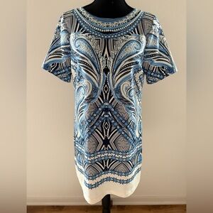 Abercrombie & Fitch Blue White Patterned Short Sleeve Shift Dress - Size M
